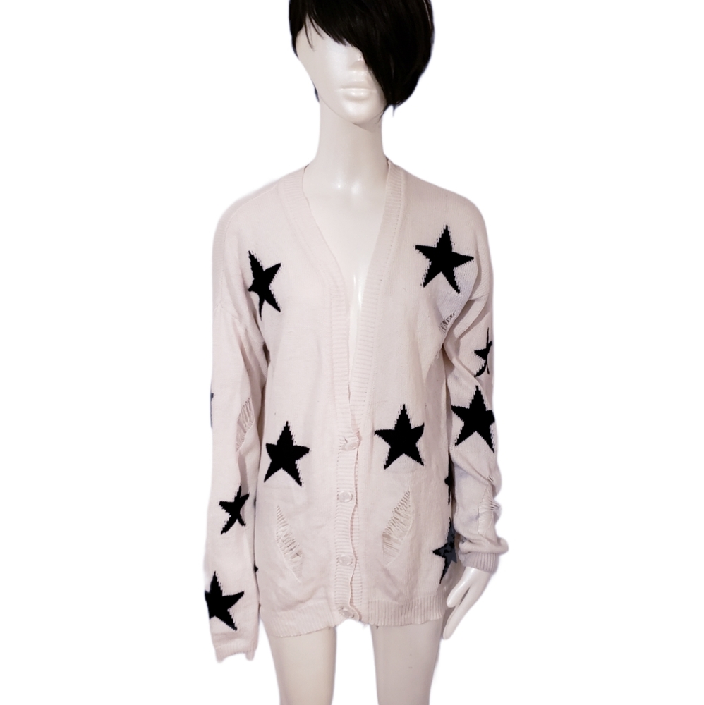 Olivia Sky Distressed Cardigan Sweater Size L